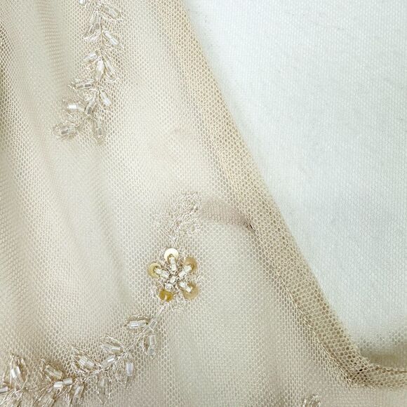 Vintage Embroidered Beaded Sheer Mesh Top Size Large Fairy Long Sleeve V-Neck - Picture 4 of 5